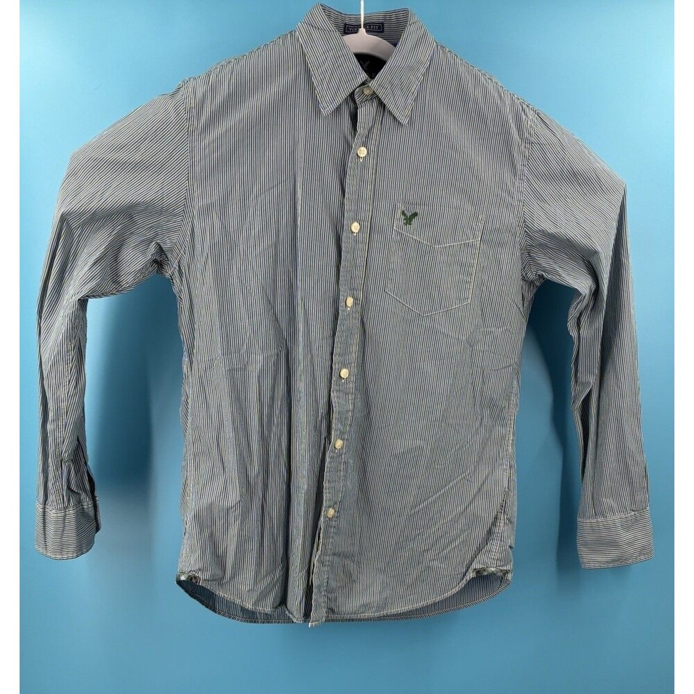 American Eagle Outfitters Mens M Vintage Fit Blue Green Stripe Button Down Shirt